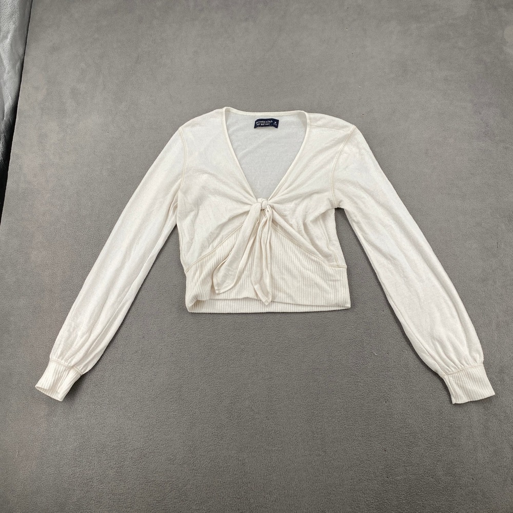 Abercrombie & Fitch Soft AF Cozy Tie Front Long Sleeve Top Cream Medium 8580
